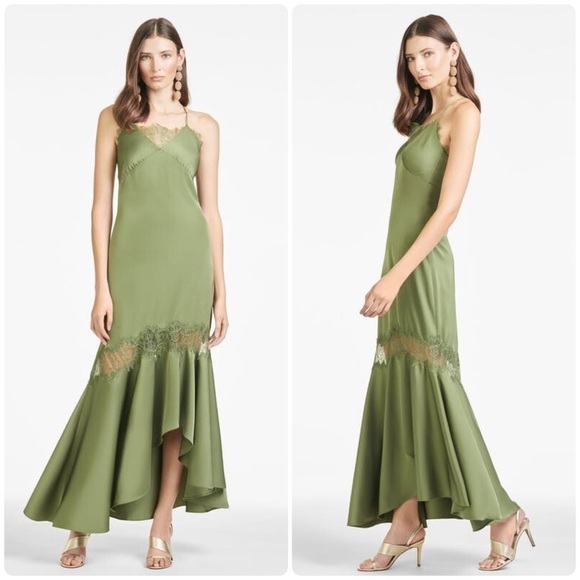 New! SACHIN + BABI x Anthropologie Candace Satin Lace Slip Dress 💚 0 and 4 NWT!! - Picture 1 of 16